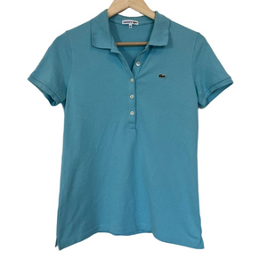 Lacoste Blue Short Sleeve Polo Shirt Turquoise Henley Collared Tee Cotton Preppy